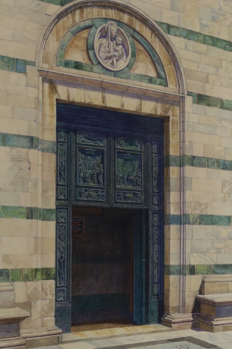 Ceri Shields (b.1964) - watercolour, South Doors, Siena Cathedral, initialled and dated’93, 18 x 13cm.